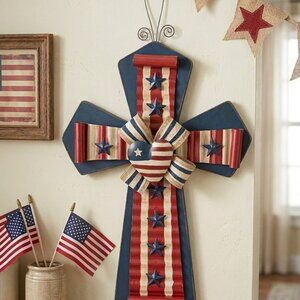 Patriotic Wood Wall Cross Home Decoration Indoor Outdoor 4th of July
